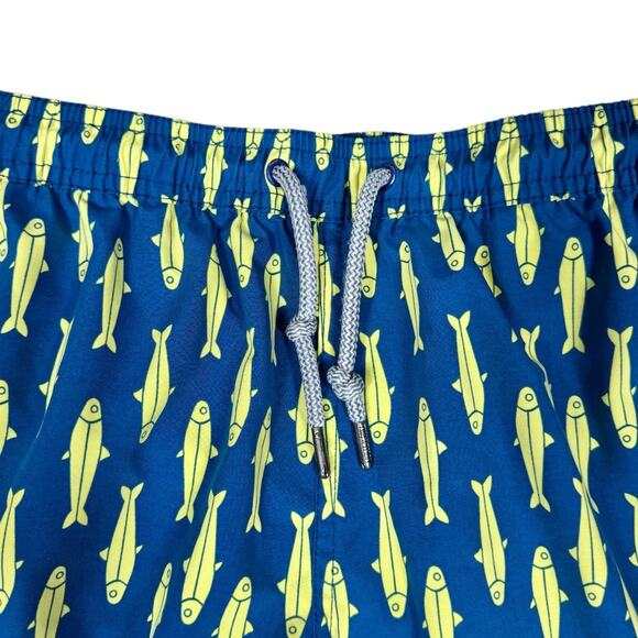 Tom & Teddy Boys Classic Swim Shorts Trunks 9-10 Sardines Print Navy Yellow Fish - Picture 4 of 5